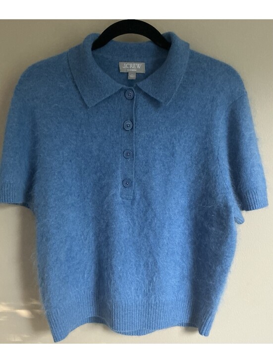 J. Crew Sweaters - J.Crew Featherweight Cashmere Short-Sleeve Sweater-Polo in Neon Primrose L